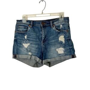 Blank Nyc Women The Fulton Roll Up Distressed Shorts Size 28 Blue Denim M166 -17